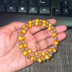 Beaded Stretch Bracelet - Amber Gold